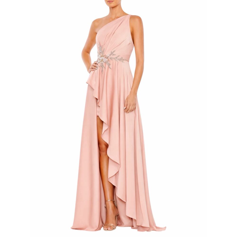 Mac Duggal Embellished One Shoulder Asymmetrical Gown Rose Size 10